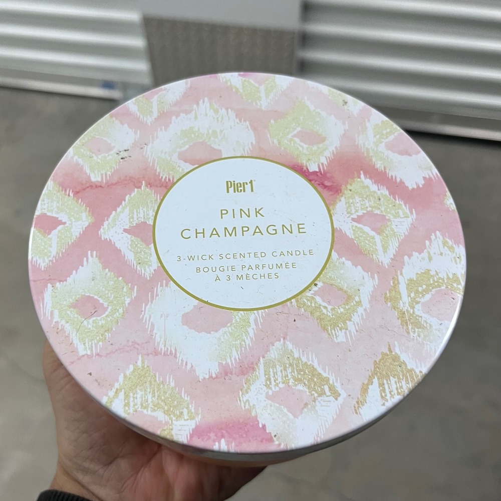 Pier 1 Pink Champagne 3-Wick‎ Scented Candle 14oz Frosted Glass Jar AB1910